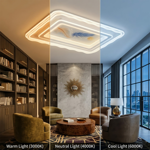 Lámpara <span class=keywords><strong>de</strong></span> techo interior creativa, iluminación LED con elegante diseño <span class=keywords><strong>de</strong></span> plumas, 3 colores cambiables, para dormitorio principal contemporáneo, sala <span class=keywords><strong>de</strong></span> estudio - Product Image 2