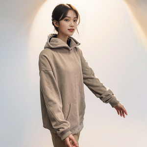 Sweat-shirts à capuche classiques amples et longs pour femmes, en coton marron, décontractés, respirants, écologiques, pour le printemps et la gym, vente en gros - Product Image 4