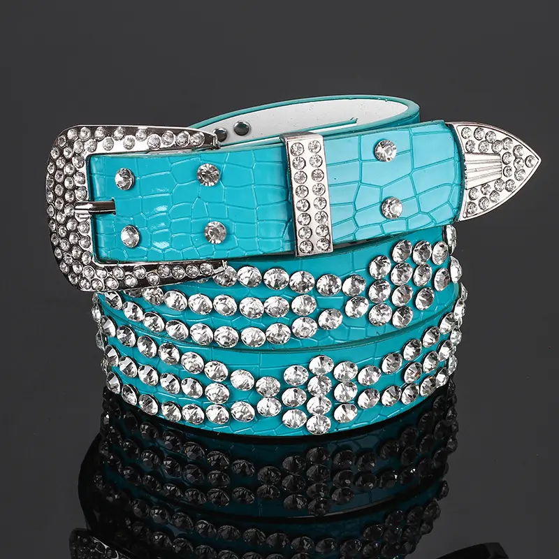 Moda 1,3 "ancho 3 piezas hebilla conjunto moda occidental elegante chicas jóvenes diamante cristal rhinestone cinturón