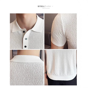 BNS Men's Ice Silk Knitted <b>Polo</b> Shirt Solid Color Short Sleeve Breathable Comfortable Summer Wear <b>White</b> Black Coffee - Product Image 3
