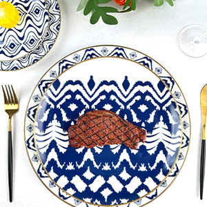 Vaisselle de restaurant en gros, service de table doré, assiettes en céramique bleues, ensembles d'assiettes - Product Image 2