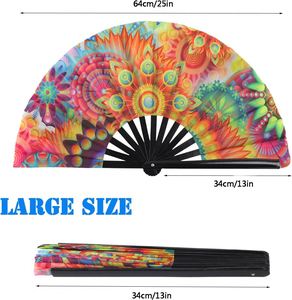 Éventail pliant vibrant psychédélique à motif floral mandala pour festivals, soirées, danse et décoration - Product Image 2
