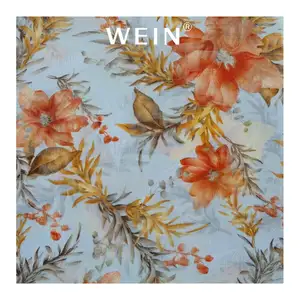 WI-J09-317 New Design Feather Clip Flower Printed Jacquard Material Chiffon Fabric for Dress Blouse Shirts