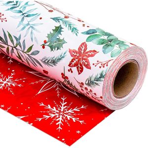 Christmas <b>Wrapping</b> <b>Paper</b> Roll 46.8 Square Feet Double Side Eco-Friendly Gift Craft <b>Paper</b> Floral Botanical Winter Green Pattern - Product Image 1