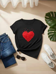 T-Shirt Casual con Grafica Cuore Rosso, Girocollo, Maniche Corte, in Morbido Cotone Jersey, per Primavera Estate e San Valentino - Product Image 2