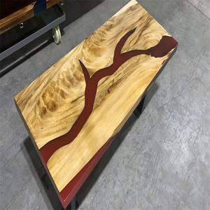 Venta caliente Logo de soporte Cena de madera de nogal Clear <span class=keywords><strong>River</strong></span> <span class=keywords><strong>Blue</strong></span> Ocean Island Bar Comedor Café Mesa de resina epoxi - Product Image 5