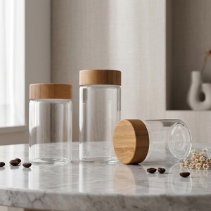 Vente en gros de pots de conservation alimentaire en verre borosilicate écologiques, hermétiques, à parois droites, personnalisés, de 200 ml, 250 ml, 300 ml, avec couvercle en bambou. - Product Image 3