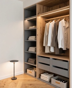 Dressing moderne en bois avec rangements ouverts et portes de garde-robe fermées, mobilier de chambre <span class=keywords><strong>sur</strong></span> <span class=keywords><strong>mesure</strong></span> - Product Image 3