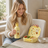 AHLE1087/Boîte à lunch en plastique à 2 compartiments pour enfants et étudiants, avec gourde, compatible micro-ondes, logo personnalisé disponible