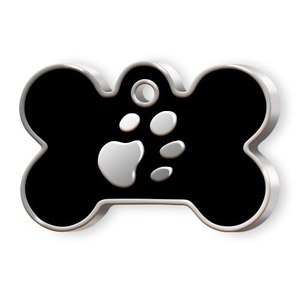 Medaglietta per animali domestici a forma di osso grande nero con impronta di zampa per cani - Product Image 1