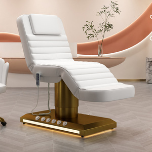 Table de massage électrique moderne de luxe en cuir blanc pour salon de beauté, lit de soin incurvé pour le visage et les cils - Product Image 1