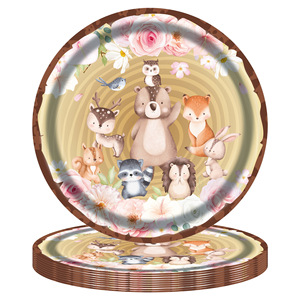 Ensemble de vaisselle jetable pour fête d'anniversaire sur le thème des animaux de la jungle, assiettes en papier, gobelets, nappe, kit de couverts, style dessin animé, fournitures de fête - Product Image 3