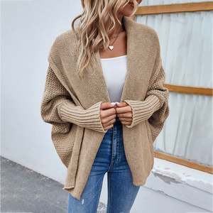 Women's Knitwear Autumn Winter New Soild Color Scarf Collar Batwing Sleeve Loose Knitted <b>Coat</b> commuter <b>Cardigan</b> Sweater J0208 - Product Image 3