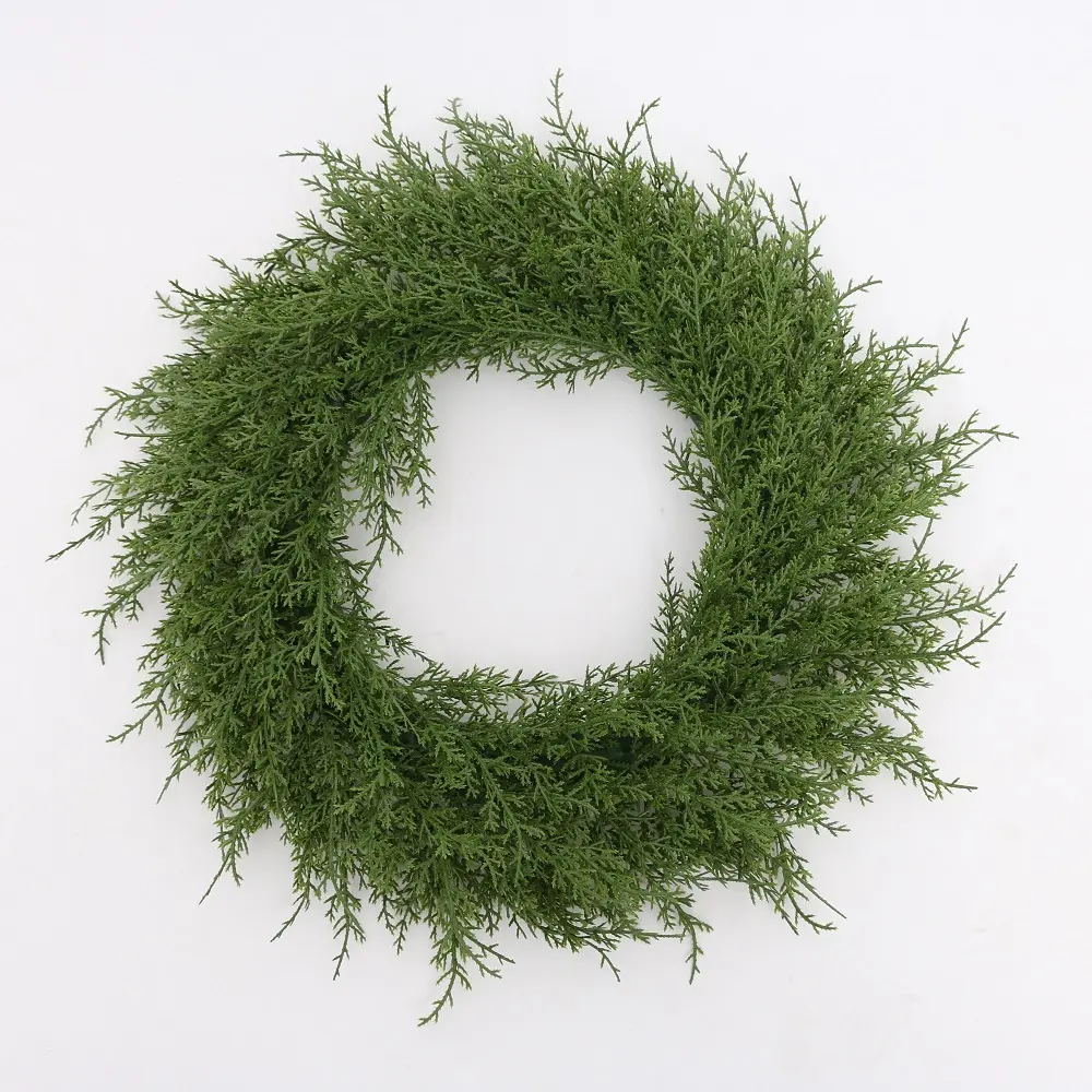 Hanging Decoration 14CM cypress leaves Cheap commercial artificial green plain DIY Wreath Xmas