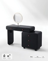 Table de toilette moderne minimaliste en bois de bouleau avec miroir éclairé, rangement durable, écologique, modulaire, chambre à coucher assemblée