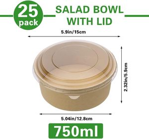 Bol à salade en papier kraft écologique jetable avec couvercles, personnalisable avec logo QR, pour plats à emporter et restauration rapide - Product Image 2