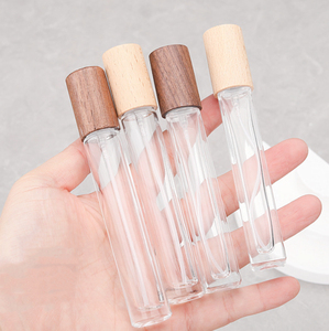 <b>10ml</b> Portable Cylinder Essential Oils Fragrance Empty Frosted <b>Bottle</b> Spray Perfume Glass <b>Bottle</b> Atomizer with Wood Cap - Product Image 6
