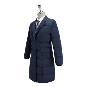 Women's <b>Navy</b> Blue Quilted Long Down Coat With Pockets For Winter Wear - Product Image 4