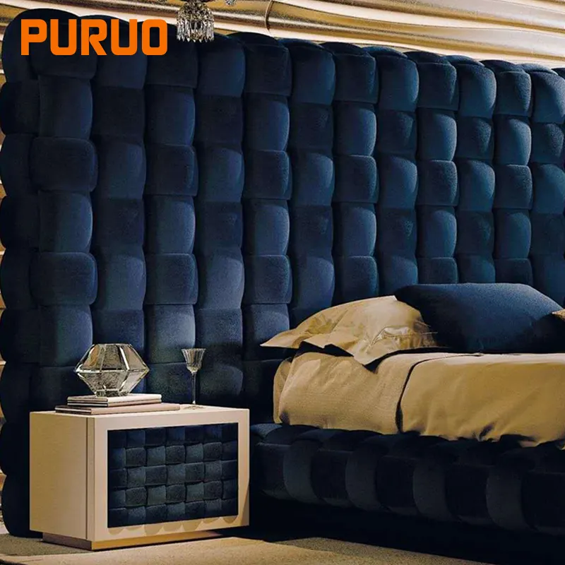 PURUO soft fabric king bedroom bed luxury Italian design bedroom furniture modern style bookcase headboard bed