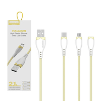 Kabel Data USB Pengisian Daya Silikon 1M untuk iPhone, Kabel Tipe C Micro V8 Android, Kabel Pengisi Daya USB