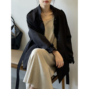 Manteau <span class=keywords><strong>trench</strong></span> à col montant de style britannique pour femmes, ample et décontracté, automne, avec des bretelles et une taille cintrée, style <span class=keywords><strong>mi</strong></span>-<span class=keywords><strong>long</strong></span> - Product Image 2