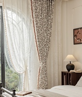 Rideau Jacquard Vintage Style Ferme avec Pompons, Semi-Occultant, Épais et Texturé pour Chambre et Salon