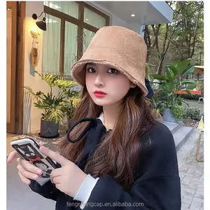 2021日本风格的女性麂皮绒夏尔巴人羊毛斗帽帽子平角两侧可穿戴渔夫帽子秋冬