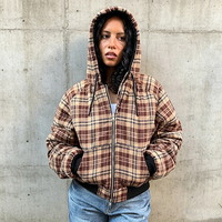 Sweat à capuche réversible personnalisé OEM Streetwear pour homme, coupe ample, en coton, imprimé à carreaux en flanelle d'hiver, veste streetwear à double fermeture éclair