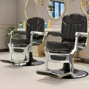 Fauteuil de barbier haut de gamme pour hommes, fauteuil de salon de coiffure pliable rétro avec dossier inclinable, pour permanente, coloration, rasage, fauteuil de salon de coiffure - Product Image 1