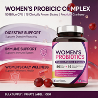 Probiotiques en gros pour femmes 50 milliards de UFC 16 souches cliniquement prouvées Prébiotique Canneberge 60 capsules végétales OEM