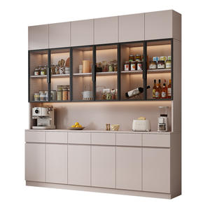 Aparador moderno minimalista de pared para sala de estar con puertas de vidrio e iluminación para almacenamiento en la cocina - Product Image 5