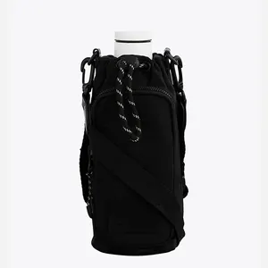 Custom Drawstring Sport Running Shoulder Crossbody Bottle Holder Carrier Bag Nylon Water Bottle Sling With Strap