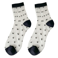 Chaussettes mi-mollet en soie de verre WUYANG FACTORY, chaussettes fines d'été pour femmes, chaussettes noires à pois transparentes, vente flash