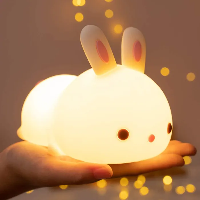Rgb Remote Control Dimming Touch Sensor Usb Rechargeable Rabbit Led Night Light Silicone Bunny Lamp For kids Children Gift