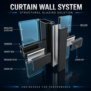 Système de mur-rideau extérieur <span class=keywords><strong>moderne</strong></span> à cadre apparent en aluminium à rupture de pont thermique, design <span class=keywords><strong>moderne</strong></span> pour appartements, bureaux et <span class=keywords><strong>architecture</strong></span> de bâtiments - Product Image 2
