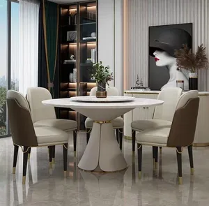 圆形公寓酒店餐桌和椅子圆桌金属框架金色巴塞现代白色大理石顶级餐桌