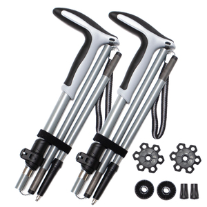 Bâton <span class=keywords><strong>de</strong></span> randonnée pliable en <span class=keywords><strong>fibre</strong></span> <span class=keywords><strong>de</strong></span> <span class=keywords><strong>carbone</strong></span> OKHEALING, personnalisé en usine, avec poignée en T, 5 sections, verrouillage rapide, léger, vente en gros - Product Image 1