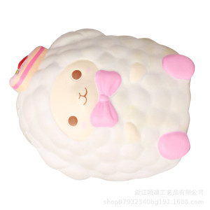 Cute Sheep <b>Squishy</b> Toy With Pink Bow And Cake Hat PU Fidget Toy For Kids 2 To 4 Years Unisex - Product Image 2