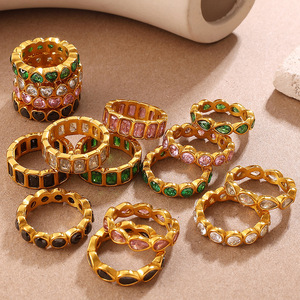 Fashion <b>Rings</b> <b>Set</b> Multi Color Stone <b>Gold</b> Rim Geometric Shape Party Women's Jewelry - Product Image 4
