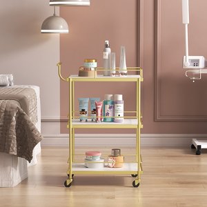 Design unique, boutique de produits de beauté, petite voiture à outils en or blanc, chariot à roulettes pour meubles de salon de luxe - Product Image 4