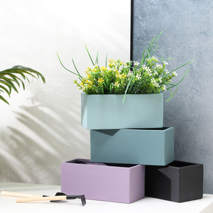 Pot de fleurs rectangulaire en céramique nordique respirant avec plateau perforé pour plantes succulentes, combinaison de cactus, pour balcon et table - Product Image 4