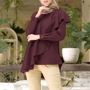 Islamitische Kleding Bescheiden Tops Effen Kleur Tuniek Moslim Vrouwen Losse Casual Mode Ronde Hals Lange Mouw Vrouwen T-shirt