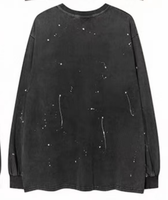 Kaus lengan panjang motif langit berbintang antik, atasan leher kru longgar dihiasi rantai, Kaus panjang uniseks Retro Streetwear