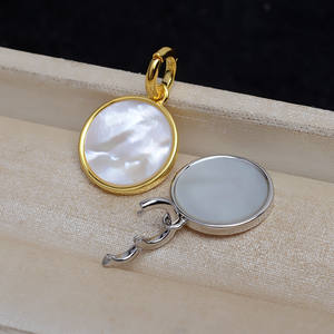 Pendentif rond en argent S925, coquille, accessoire DIY pour bracelet, pendentifs et breloques fins, 4414 - Product Image 1