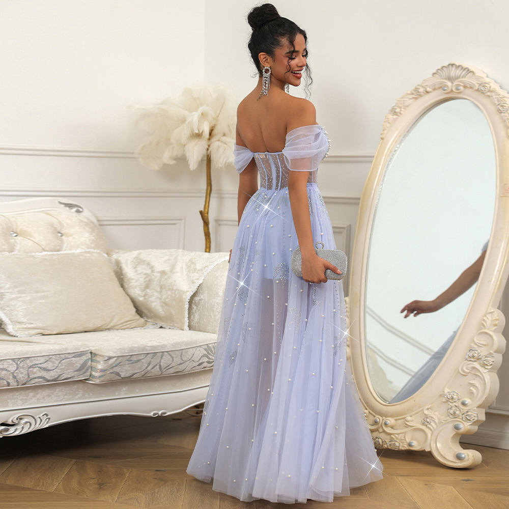 Beading Sweetheart Sleeveless Formal Dinner Mesh Evening Dress Wedding Gown  2024 Sparkly Diamond Party Backless Long Dresses