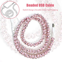 Câble de données USB décoratif imprimé papillon avec perles, multifonctionnel 3 en 1, cordon de charge et synchronisation pour téléphone portable
