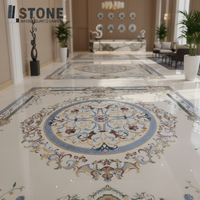 Marmor-Wasserstrahl-Produktion: Wunderschönes Marmormedaillon für Bodenbeläge, hergestellt von Marble Carpet Footcloth Foshan