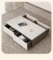 Meuble TV sur pied pour salon, style luxueux, plateau en marbre, ensemble de salon, meuble TV et table basse avec accents en bois gris