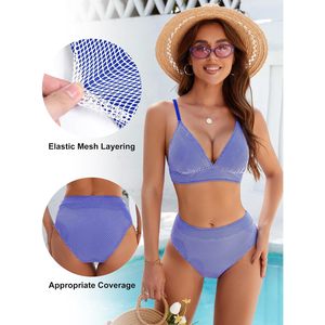 Womens High Waisted <b>Bikini</b> <b>Set</b> Two Piece Swimsuits <b>Triangle</b> Bathing Suits 2025 Swimwear Digital Print Stretch Spandex Polyester - Product Image 2