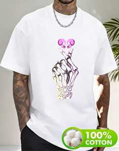 T-Shirt Unisex con Motivo Teschio e Cuore, in Morbido Cotone, Vestibilità Comoda, Design Stampato, per San Valentino e Capodanno, Collo Tondo - Product Image 3